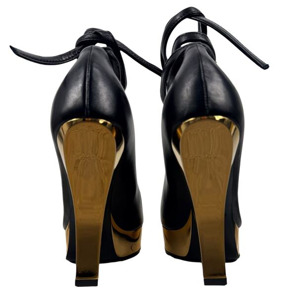New Tom Ford Lux Nappa Leather Tie Platform Heels Black Size 37.5 - Picture 5 of 11